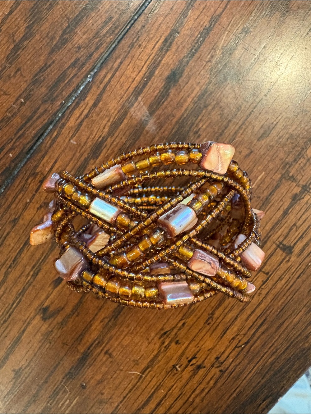 Handcrafted Brown Beaded Cuff Adjustable Bracelet